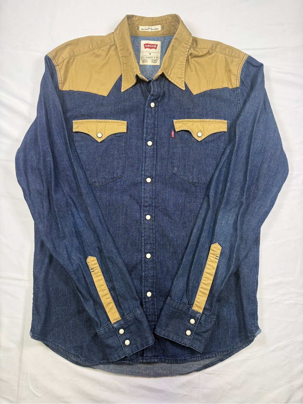 Levi's Men's Slim Fit Two-Tone Denim Western Shirt - Blue & Tan - M